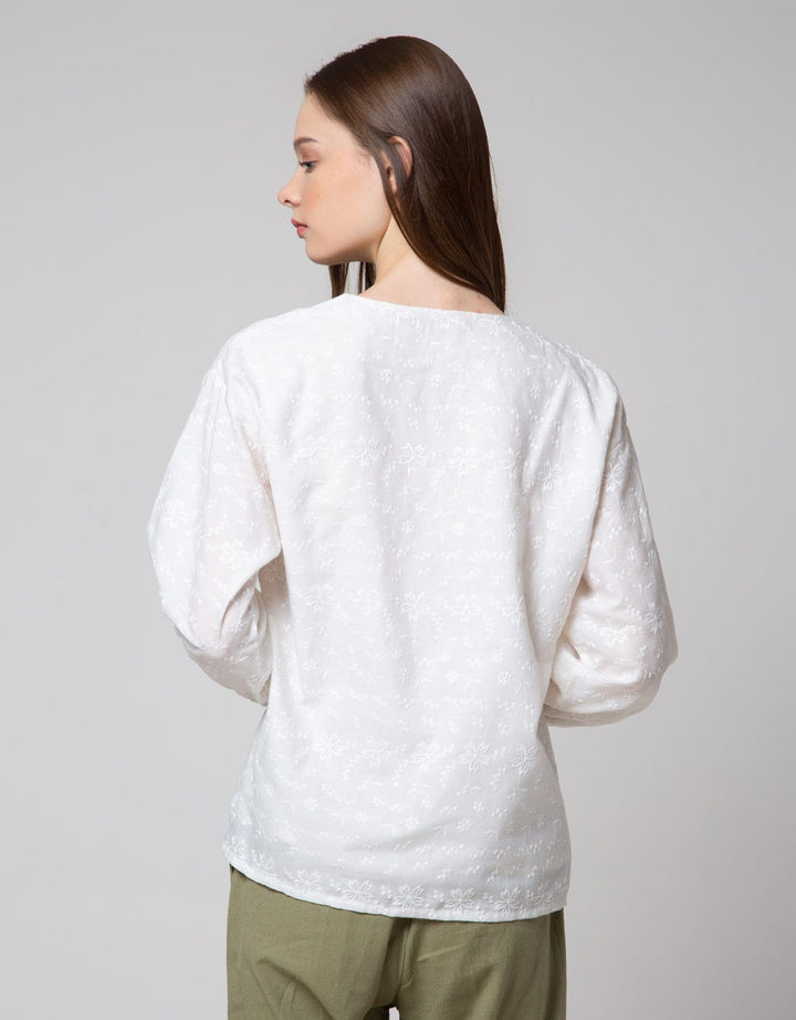 Connexion Long Sleeve Blouse 7/8 Embro Flower Sulur Combi Lace Insert