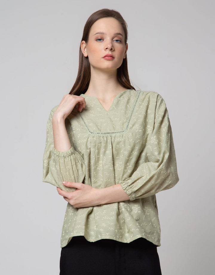 Connexion Long Sleeve Blouse 7/8 Embro Flower Sulur Combi Lace Insert