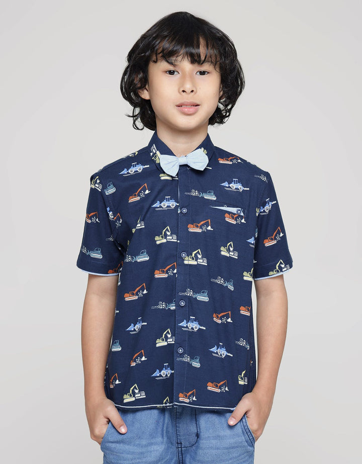 Little M Short Sleeve Kemeja Print Digger Slub