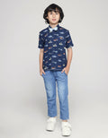 Little M Short Sleeve Kemeja Print Digger Slub