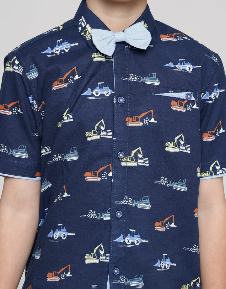Little M Short Sleeve Kemeja Print Digger Slub