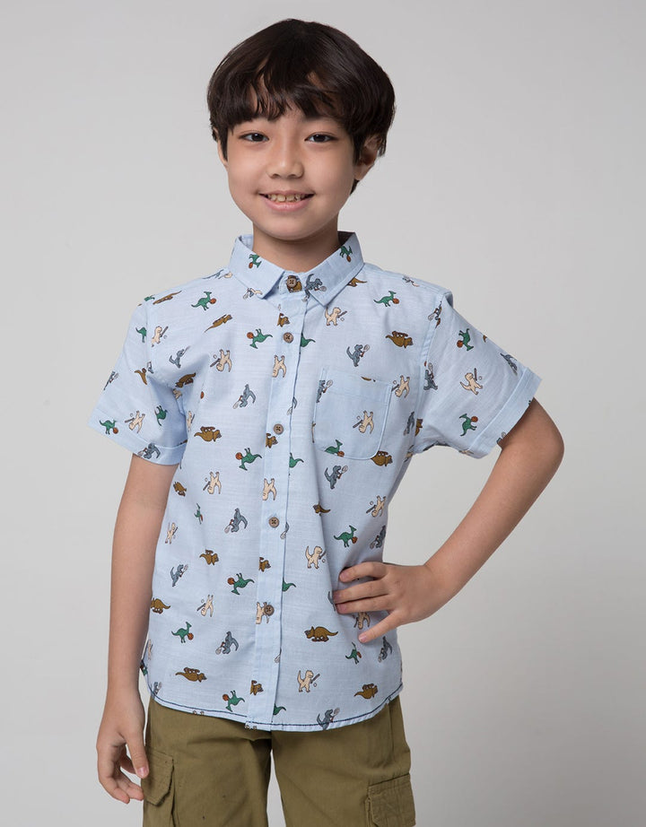 Little M Short Sleeve Shirt Dino Slub