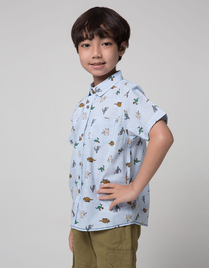 Little M Short Sleeve Shirt Dino Slub