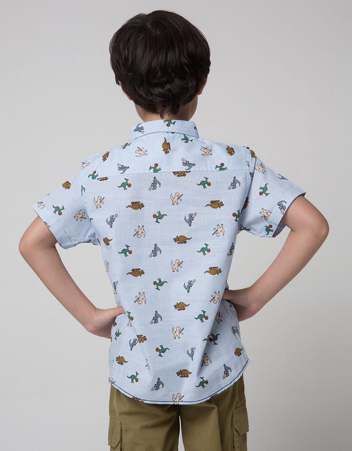 Little M Short Sleeve Shirt Dino Slub