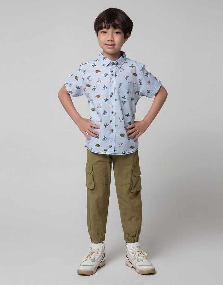 Little M Short Sleeve Shirt Dino Slub