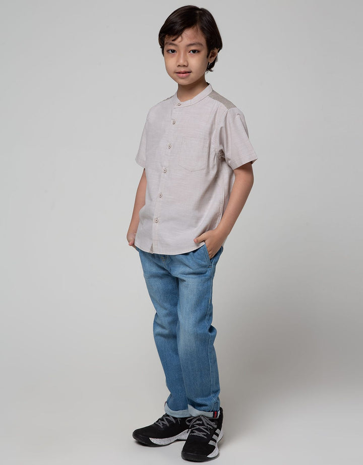 Little M Short Sleeve Kemeja Koko Casual Chambray Slub