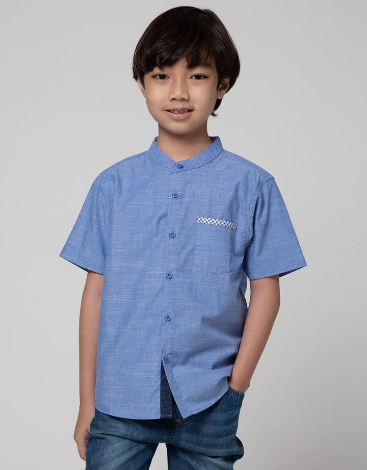 Little M Short Sleeve Kemeja Koko Casual Chambray Slub