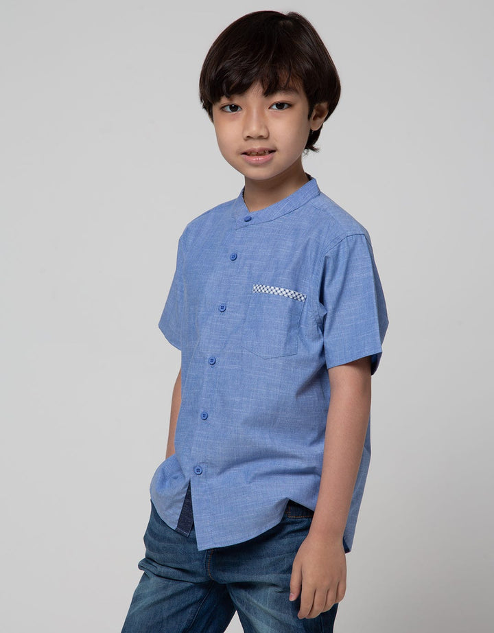 Little M Short Sleeve Kemeja Koko Casual Chambray Slub