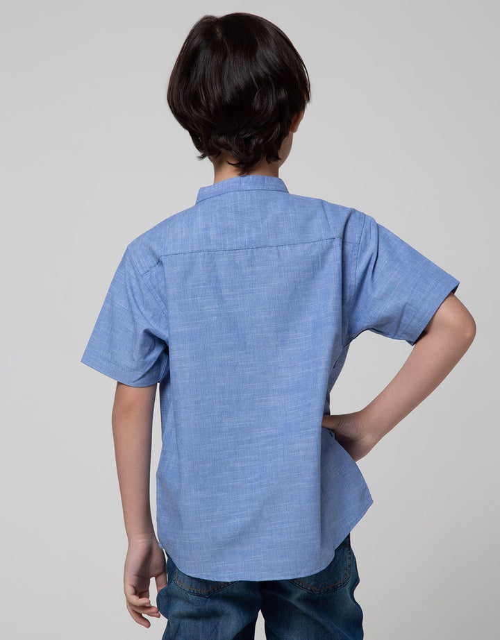Little M Short Sleeve Kemeja Koko Casual Chambray Slub