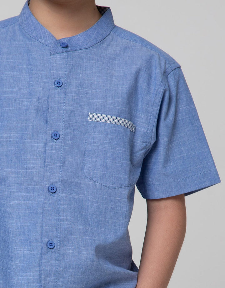 Little M Short Sleeve Kemeja Koko Casual Chambray Slub