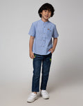 Little M Short Sleeve Kemeja Koko Casual Seasonal Chambray Print