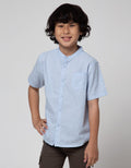 Little M Short Sleeve Kemeja Koko Casual Stripe Oxford Slub