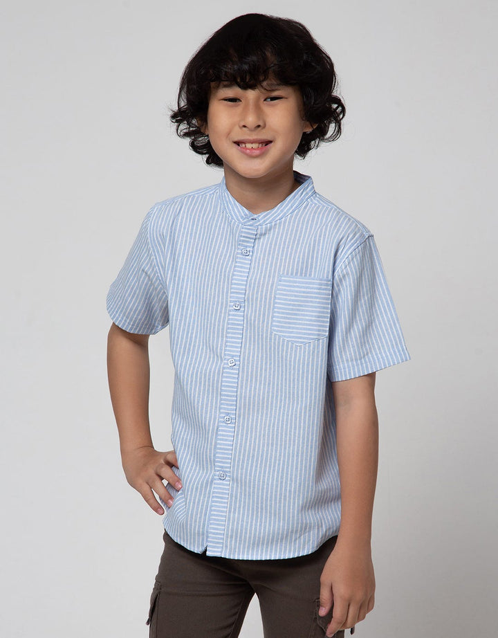 Little M Short Sleeve Kemeja Koko Casual Stripe Oxford Slub