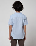 Little M Short Sleeve Kemeja Koko Casual Stripe Oxford Slub