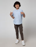 Little M Short Sleeve Kemeja Koko Casual Stripe Oxford Slub
