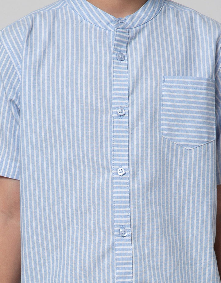 Little M Short Sleeve Kemeja Koko Casual Stripe Oxford Slub