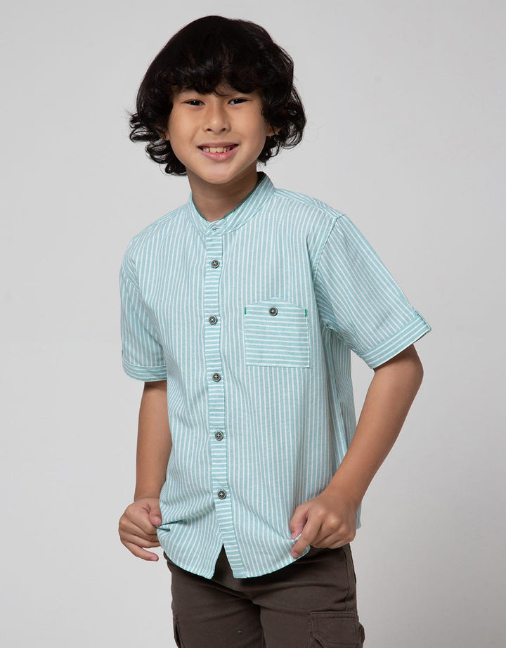 Little M Short Sleeve Shirt Koko Casual Stripe Oxford Slub