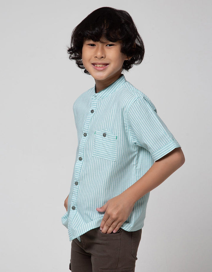 Little M Short Sleeve Shirt Koko Casual Stripe Oxford Slub