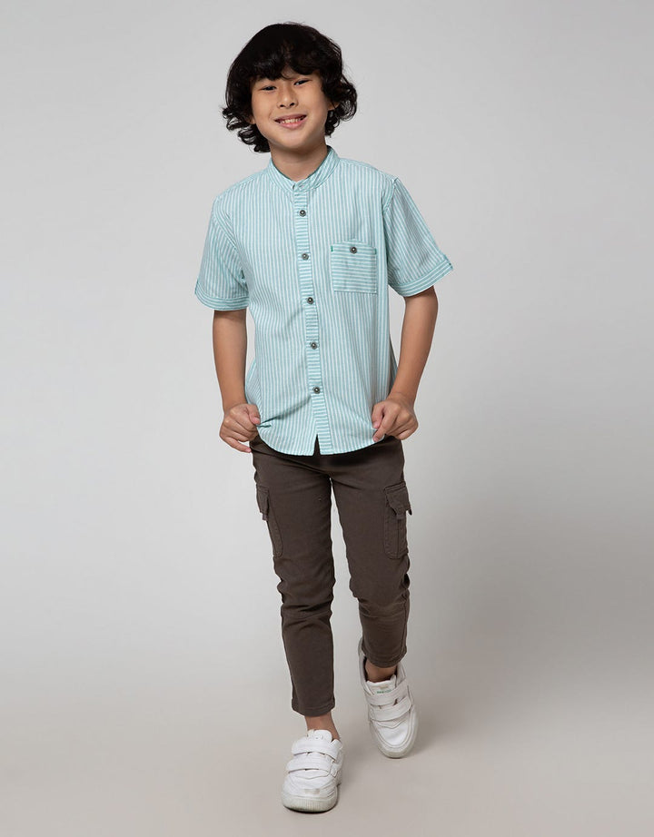 Little M Short Sleeve Shirt Koko Casual Stripe Oxford Slub