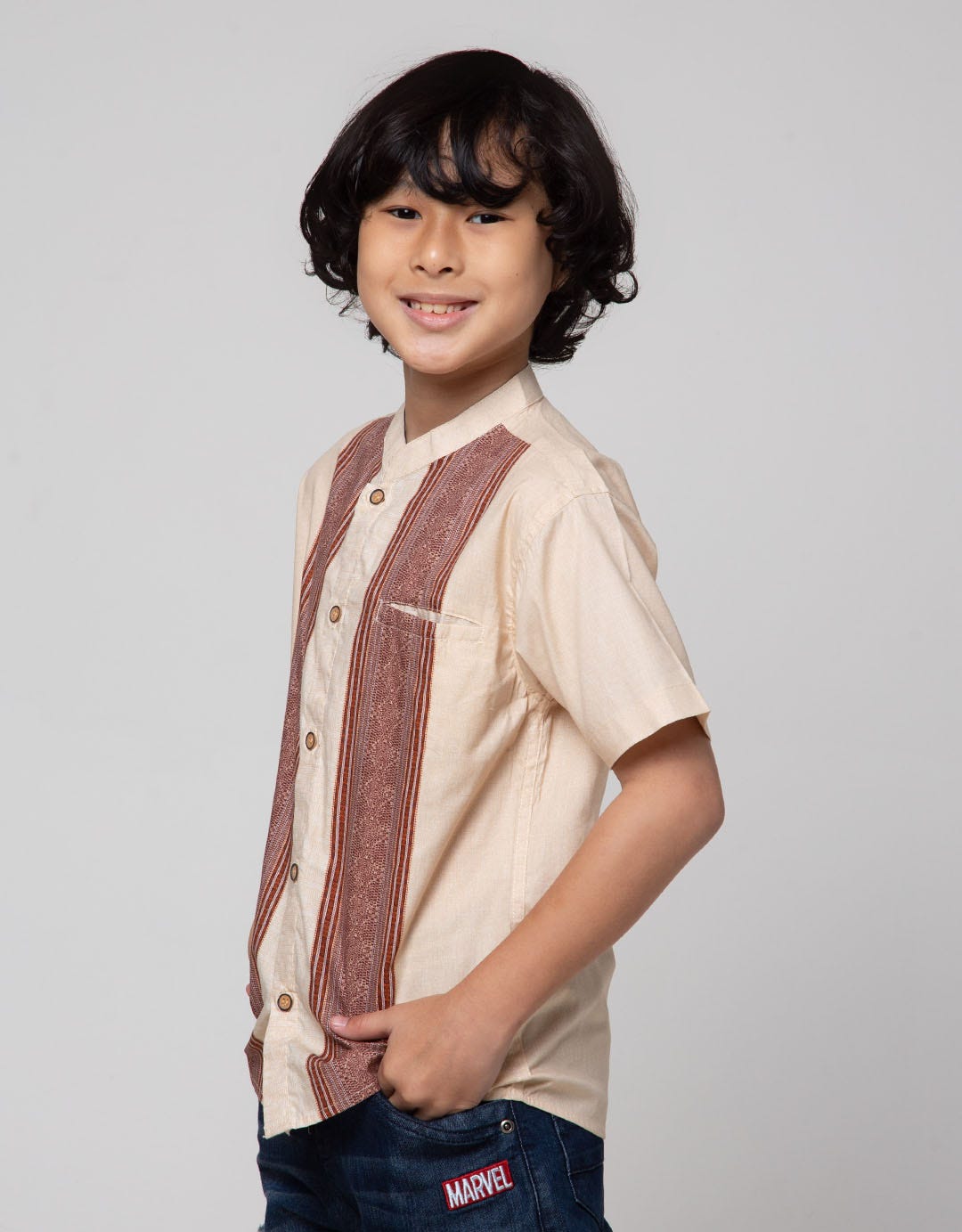 Little M Bordir Print Baju Koko Anak Laki-Laki