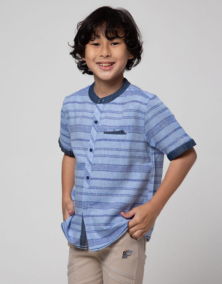 Little M Short Sleeve Kemeja Koko Seasonal Stripe Texture