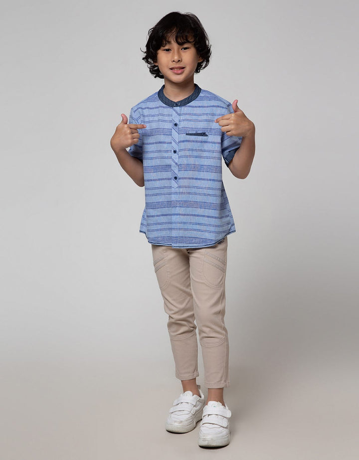 Little M Short Sleeve Kemeja Koko Seasonal Stripe Texture