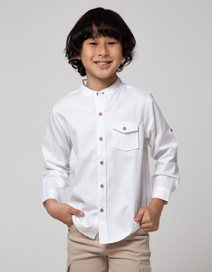 Little M Long Sleeve Kemeja Koko Casual Solid Pique