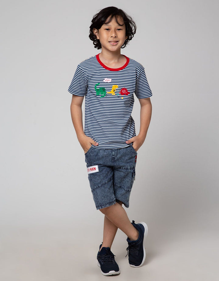 Little M Stripe Bordir Kaos Anak Laki-Laki