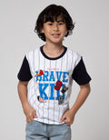 Little M Short Sleeve T-Shirt Print Brave Kid Stripe Bordir