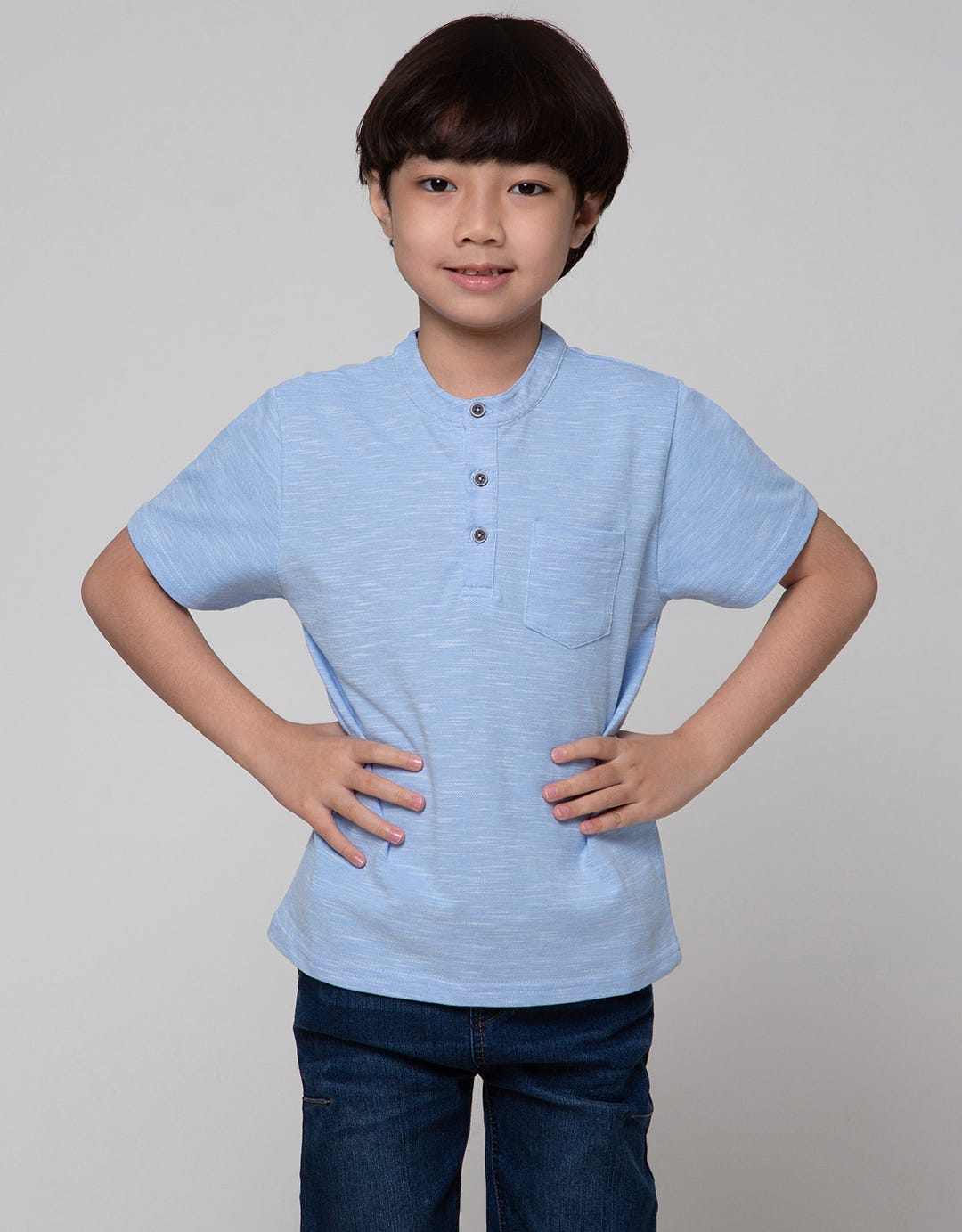 Little M Short Sleeve T-Shirt Henley Lacoste Slub