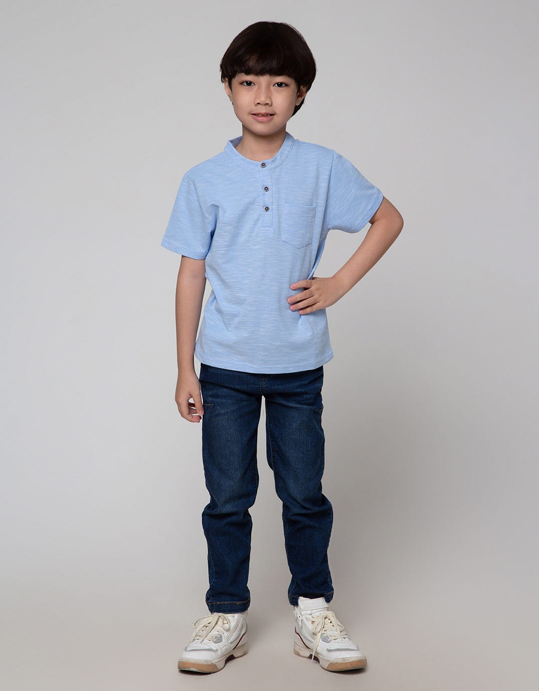 Little M Short Sleeve T-Shirt Henley Lacoste Slub