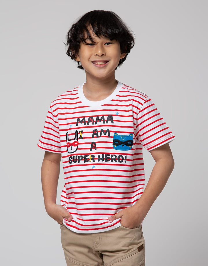 Little M Short Sleeve T-Shirt Print Sripe Mama Im A Superhero Aplikasi