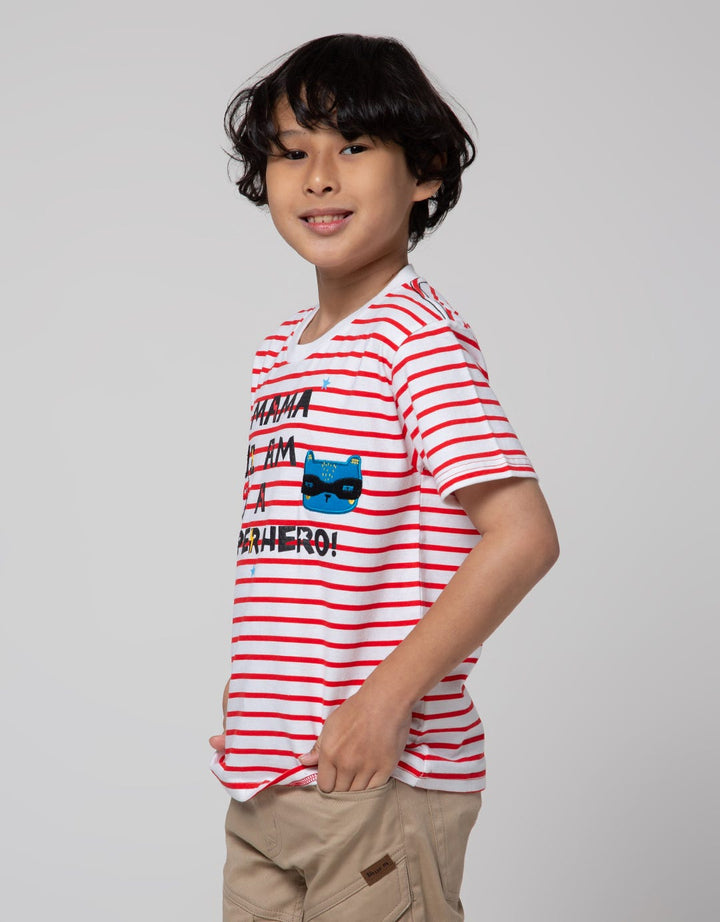 Little M Short Sleeve T-Shirt Print Sripe Mama Im A Superhero Aplikasi