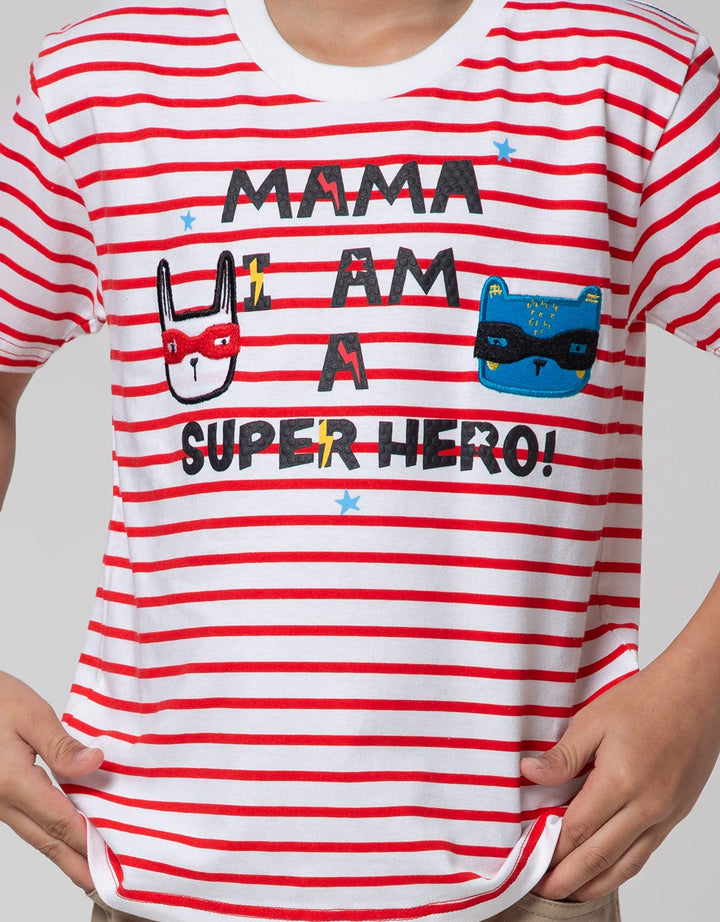 Little M Short Sleeve T-Shirt Print Sripe Mama Im A Superhero Aplikasi