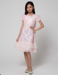 Kidz Too Short Sleeve Midi Dress Tangan Kerut Fullprint Star