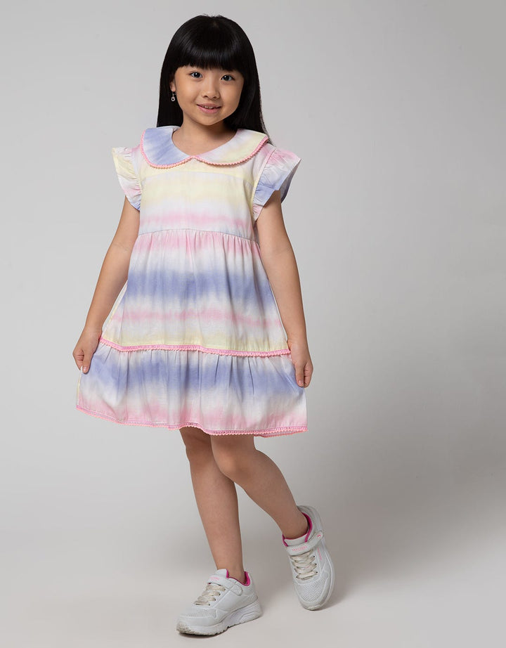Little M Short Sleeve Midi Dress Woven Gradasi Kerah Aplikasi Pompom