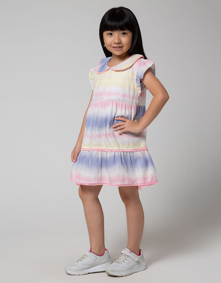 Little M Short Sleeve Midi Dress Woven Gradasi Kerah Aplikasi Pompom