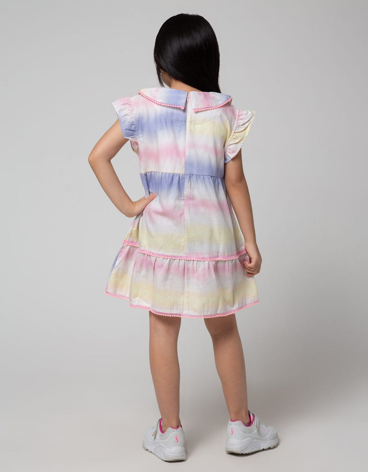 Little M Short Sleeve Midi Dress Woven Gradasi Kerah Aplikasi Pompom