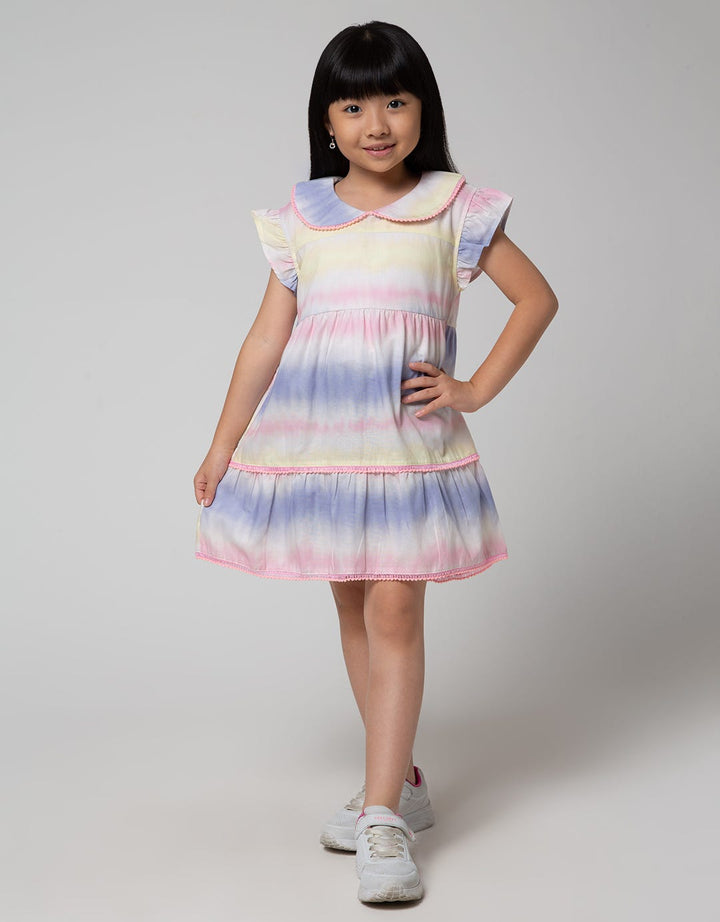 Little M Short Sleeve Midi Dress Woven Gradasi Kerah Aplikasi Pompom