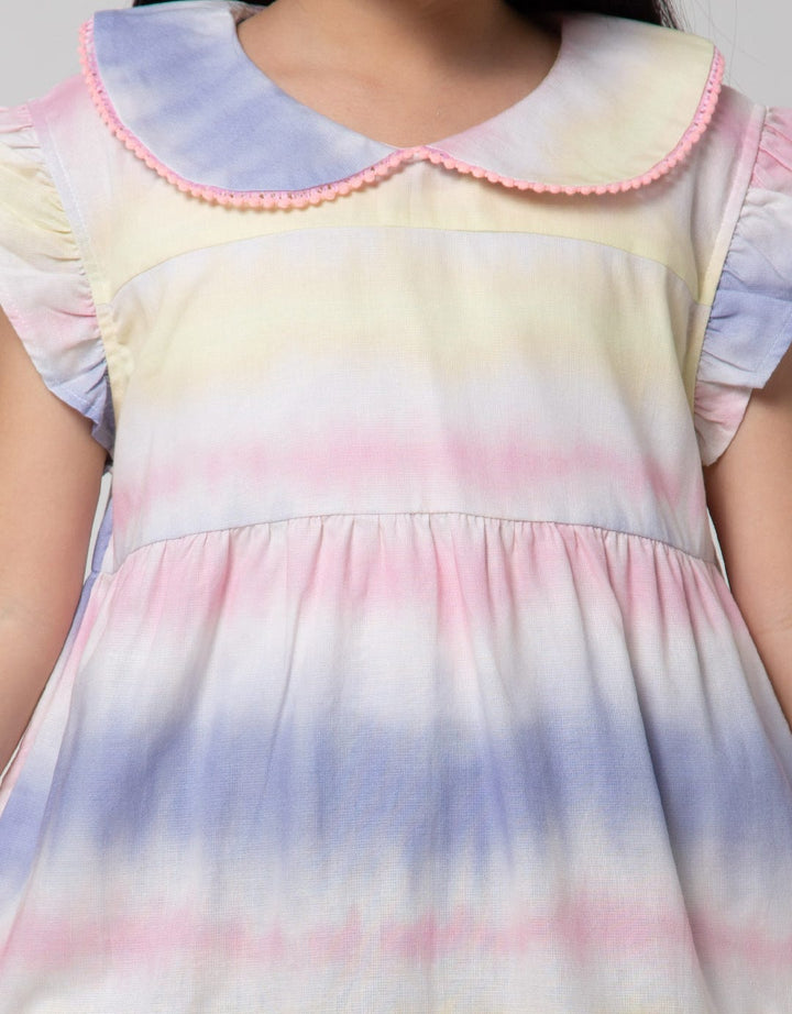 Little M Short Sleeve Midi Dress Woven Gradasi Kerah Aplikasi Pompom
