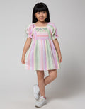Little M Short Sleeve Midi Dress Woven Salur Lengan Balon