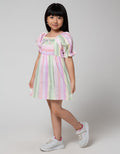 Little M Short Sleeve Midi Dress Woven Salur Lengan Balon