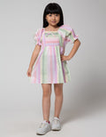 Little M Short Sleeve Midi Dress Woven Salur Lengan Balon