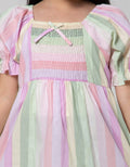Little M Short Sleeve Midi Dress Woven Salur Lengan Balon