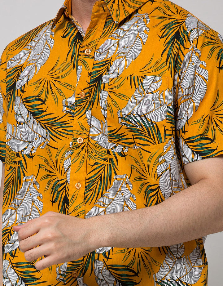 Walrus Kemeja Lengan Pendek Print Leaves Pria