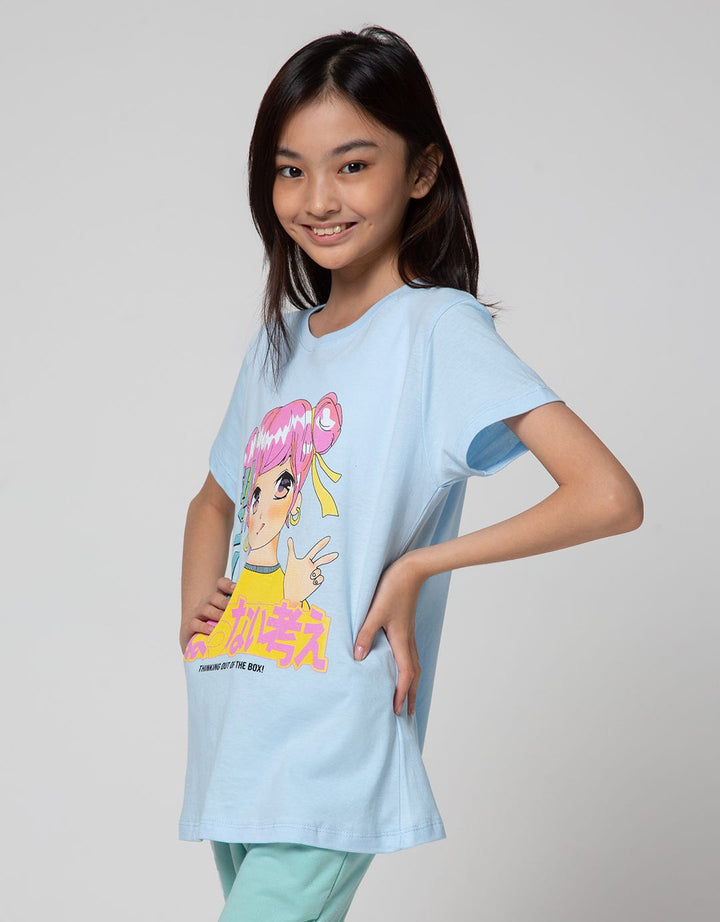 Nevada Anime Print Kaos Anak Perempuan