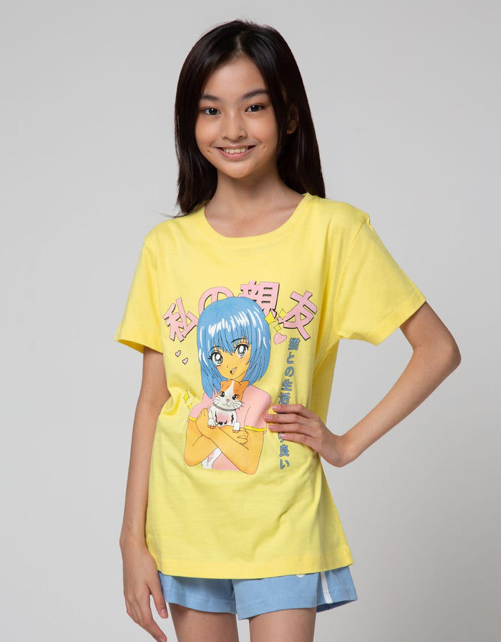 Nevada Anime Blue Hair Kaos Anak Perempuan