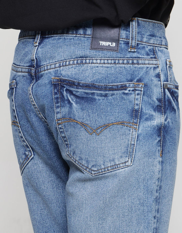 Triple Regular Slim Non Stretch Light Wash Celana Jeans Big Size Pria
