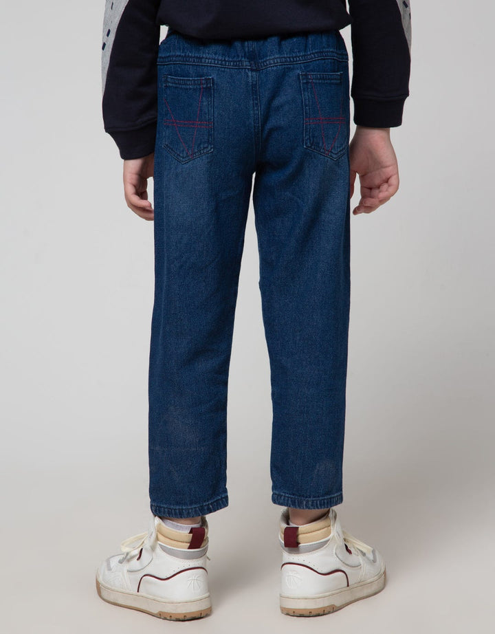 Little M Long Denim Reguler Rib Non Sterch Bordir Dino