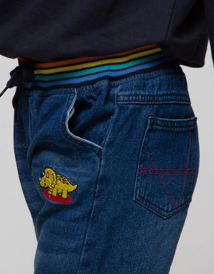 Little M Long Denim Reguler Rib Non Sterch Bordir Dino